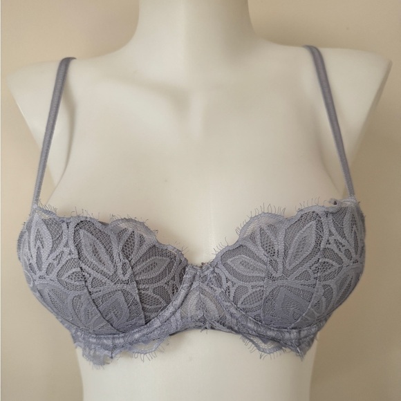 Pink by Victoria's Secret Bra  Date Push Up Underwire Lace Periwinkle Indigo 32A - Picture 1 of 12